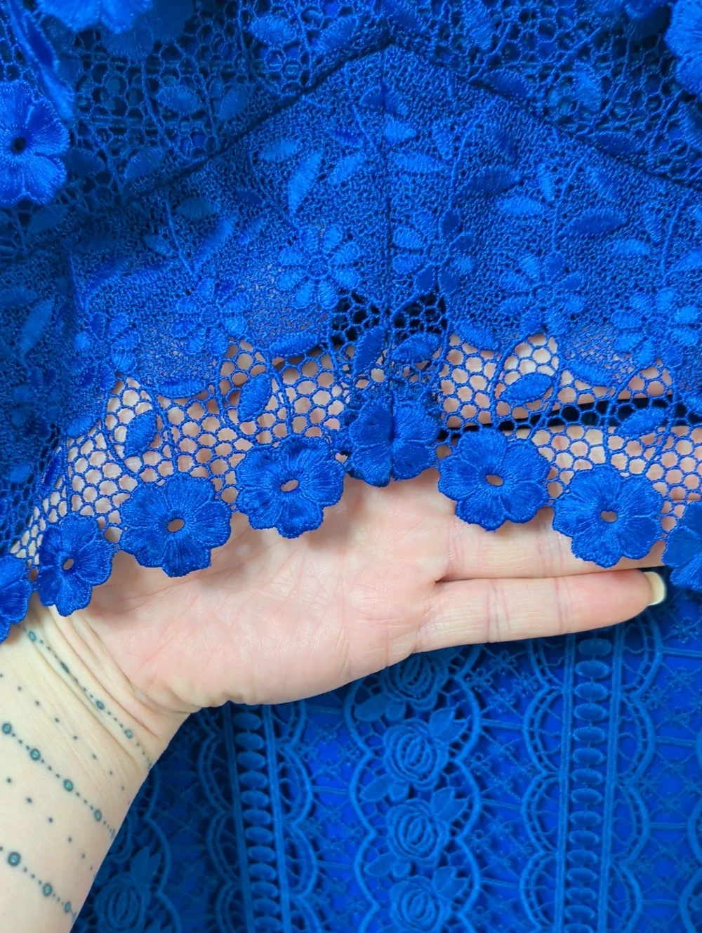 Three Floor Royal Blue Enfold Lace Midi Dress Size 4 - Picture 7 of 13